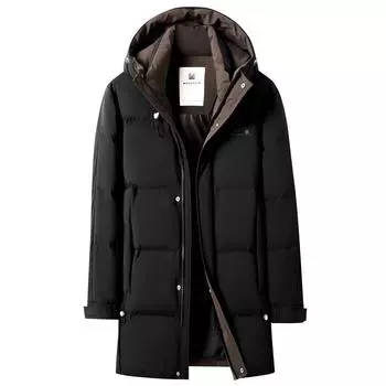 Новая зимняя мужская куртка-пуховик, средней длины, утолщенная, теплая и морозостойкая с капюшоном, модная куртка в корейском стиле для молодежи и людей среднего возраста M чёрный