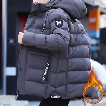 Новая зимняя мужская плюшевая утепленная хлопковая куртка на пуху M чёрный