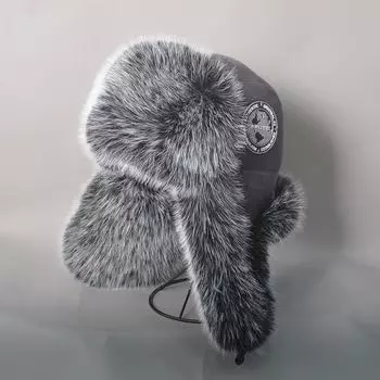 Новая зимняя мужская шапка-бомбер из 100% искусственного меха лисы, шапка-ушанка из искусственного меха, русская мужская лыжная шапка, хлопковая подкладка 58-60cm чёрный