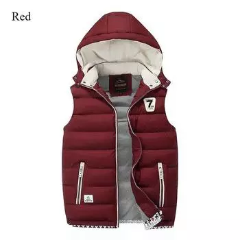 Новая зимняя мужская стеганая куртка, модная повседневная куртка с капюшоном на молнии, теплое пальто 2024 года, жилет без рукавов, пуховик L красный