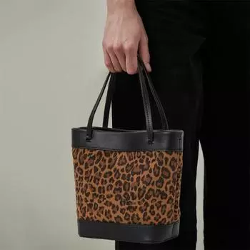 Новая зимняя натуральная кожа с леопардовым принтом, маленькая сумка-ведро, простая мини-сумка в европейском и американском стиле, женская сумка