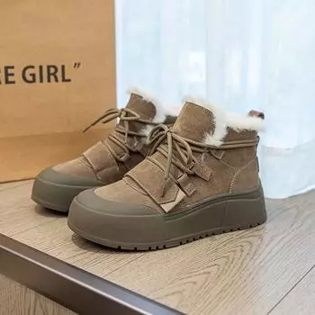 Новая зимняя обувь для женщин. Ботинки из натуральной кожи. Ботильоны. Повседневная обувь из меховой кожи. Теплые плюшевые зимние ботинки. 35 коричневый
