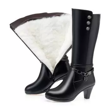 Новая зимняя обувь из натуральной кожи женские сапоги модные шерстяные теплые сапоги женские сапоги на высоком каблуке женская обувь для верховой езды 35