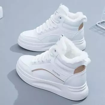 Новая зимняя обувь, женские ботильоны, теплые плюшевые женские кроссовки на плоской подошве, женская обувь на платформе со шнуровкой, белые короткие зимние ботильоны 35