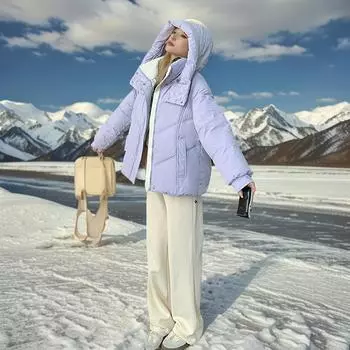 Новая зимняя одежда 2024 года, модная одежда на пуху с хлопковой подкладкой, женская короткая маленькая свободная куртка с хлопковой подкладкой, куртка для хлеба, прилив M [Below 55kg] чёрный