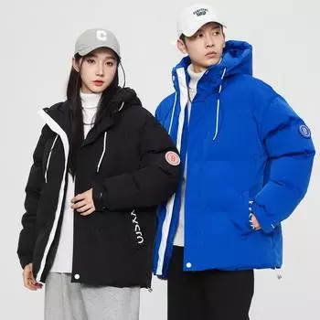 Новая зимняя одежда с хлопковой подкладкой, мужская утепленная теплая куртка с капюшоном, свободная повседневная однотонная универсальная куртка с хлопковой подкладкой M белый