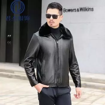 Новая зимняя плюшевая мужская кожаная куртка для мужчин среднего и пожилого возраста. Кожаная куртка для мужчин. 3XL