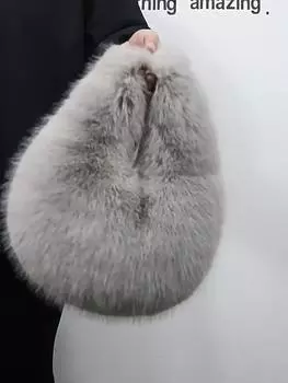 Новая зимняя плюшевая сумка для женщин, модная ручная пушистая сумка, универсальная сумка через плечо, трендовая сумка-хобо для поездок на работу 32x35cm вино красного