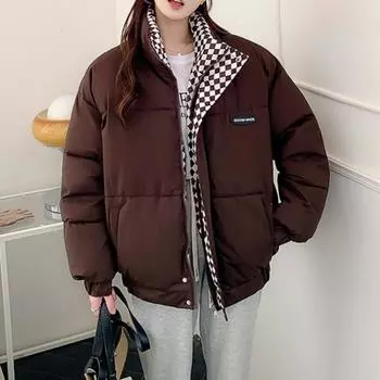 Новая зимняя пуховая хлопковая куртка, женская свободная стеганая куртка на молнии, женская однотонная утолщенная теплая парка-пуховик, куртки S чёрный