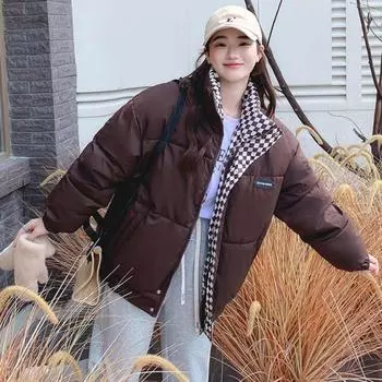 Новая зимняя пуховая хлопковая куртка, женская свободная стеганая куртка на молнии, женская однотонная утолщенная теплая парка-пуховик, куртки S коричневый