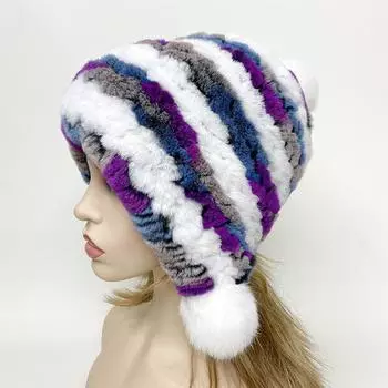 Новая зимняя шапка из натурального кроличьего меха, женские женские вязаные шапки из натурального меха кролика рекса, шапки из 100% натурального меха, зимняя уличная мода One Size чёрный