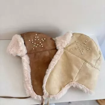 Новая зимняя шапка Lei Feng, украшенная звездами, для мужчин и женщин, летающие шапки, шерстяная кожа, интегрированная теплая и бархатная защита от холода, шапки-ушанки M56-58cm чёрный