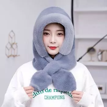 Новая зимняя шапка с рогами, шарф, милый теплый утепленный плюшевый галстук с крестиком, встроенная шляпа