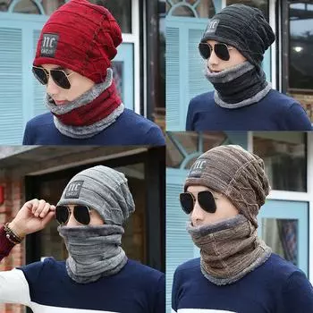 Новая зимняя шапка унисекс, комплект шапок с подогревом шеи, шапка-бини с этикеткой NC, повседневные зимние шапки для мужчин и женщин, теплая вязаная шапка с меховой подкладкой вино красного