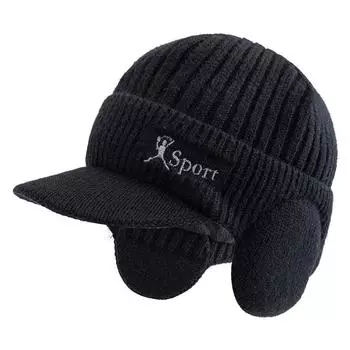 Новая зимняя шапка унисекс с плюшевой меховой подкладкой, теплая шапка-ушанка, стильная шапка-бини для мужчин и женщин, утепленная вязаная шапка для активного отдыха на природе, для лыжного спорта 55cm-60cm чёрный