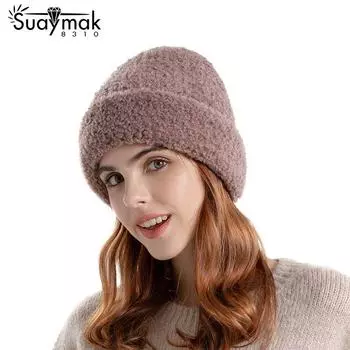 Новая зимняя шапка, женская плюшевая вязаная шерстяная шапка из Европы и США, теплая уличная теплая шапка с защитой ушей, холодная шапка с носком розовый