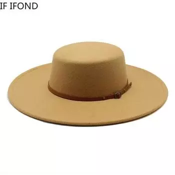 Новая зимняя шерстяная шляпа-федора с широкими полями 10 см, элегантная женская модная фетровая шляпа для женщин, однотонная церковная джазовая шляпа 56-58CM