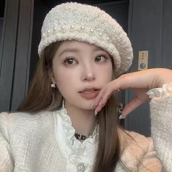 Новая зимняя шляпа из овечьей шерсти, берет из нежной шерсти с жемчугом, темпераментная повседневная шляпа маленького художника Average Size (54-59cm) серый