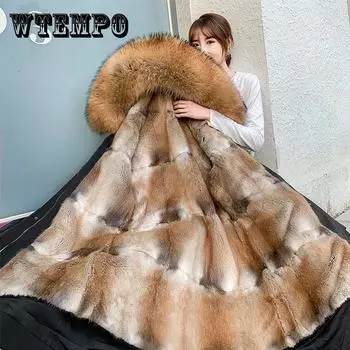 Новая зимняя шуба средней длины со съемной подкладкой из меха енотовидной собаки, утолщенное пальто из искусственного меха для женщин XXXL