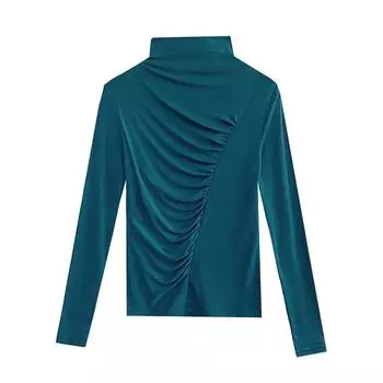 Новая зимняя стильная футболка с длинным рукавом и полуворотником, плиссированная футболка для женщин, тонкая базовая рубашка S