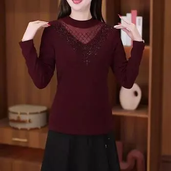 Новая зимняя стильная облегающая базовая рубашка для женщин с полуворотником-водолазкой, сетчатая футболка с длинным рукавом для женщин M