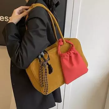 Новая зимняя сумка из искусственной замши в корейском стиле, портфель в стиле колледжа, сумка-тоут в стиле «Бостон», большая вместимость, кошельки