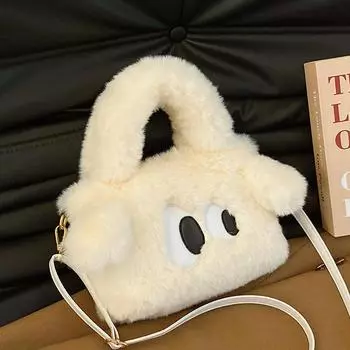 Новая зимняя сумка Mao Mao женская сумка Tide с милым мультяшным щенком и плюшевой переносной сумкой через плечо, маленькая квадратная сумка белый