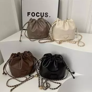 Новая зимняя сумка Niche Design для женщин в стиле ретро с цепочкой, однотонная женская сумка-ведро на одно плечо, модная сумка через плечо