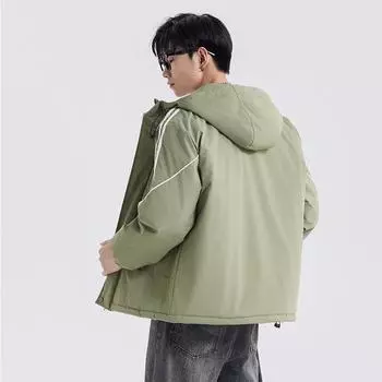 Новая зимняя тенденция хлопковая одежда мужская утепленная теплая пара хлопковая подбитая одежда куртка с капюшоном ветрозащитная три полосы S чёрный