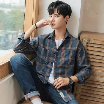 Новая зимняя теплая рубашка в клетку для мужчин, весна и осень, молодежная рубашка с длинными рукавами, повседневная рубашка в дюймовом стиле M