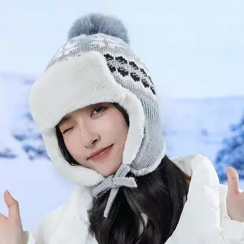 Новая зимняя теплая шапка женская ретро жаккардовая вязаная универсальная утолщенная бархатная велосипедная защита для ушей вязаные шапки One Size розовый