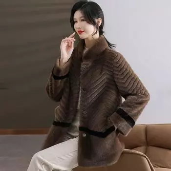 Новая зимняя теплая шуба из искусственного меха норки для мамы для женщин среднего и пожилого возраста, интегрированное меховое пальто XL