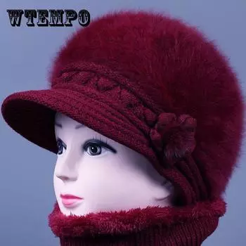 Новая зимняя теплая женская бейсболка с кроличьим мехом, зимняя шапка, вязаные шапки для девочек, шапочки с черепами, толстая женская кепка One Size