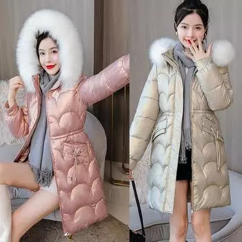 Новая зимняя толстая куртка длинная пуховая парка женская яркая водонепроницаемая куртка свободное теплое хлопковое пальто зимняя с капюшоном парка M чёрный