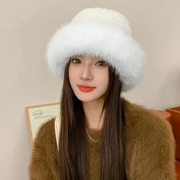 Новая зимняя толстая высококачественная шапка для рыбалки, персонализированная и модная, теплая шапка из искусственного меха, однотонная плюшевая шапка-тазик Average size (56cm~ 58cm) чёрный