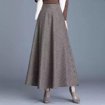 Новая зимняя юбка-зонтик с высокой талией, ретро-юбка средней длины в клетку, прикрывающая бедра, темпераментная шерстяная юбка для женщин S