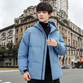 Новая зимняя утепленная мужская куртка-пуховик с капюшоном, короткая молодежная белая утиная пуховая теплая повседневная модная куртка M