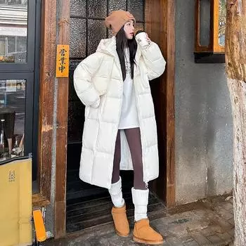 Новая зимняя утолщенная хлопковая хлопковая куртка хлопковая одежда длинная выше колена свободная хлопковая куртка женское пальто прилив M чёрный