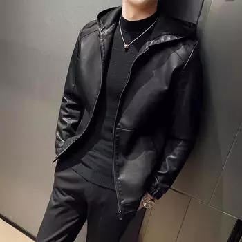 Новая зимняя версия Slim Fit, тонкое мужское кожаное пальто, материал минималистичного дизайна, мягкие эластичные повседневные манжеты 5XL