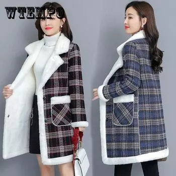 Новая зимняя женская куртка из искусственной овечьей шерсти, шерстяное пальто, утепленное бархатное пальто средней длины, женское тканевое пальто XXXXL