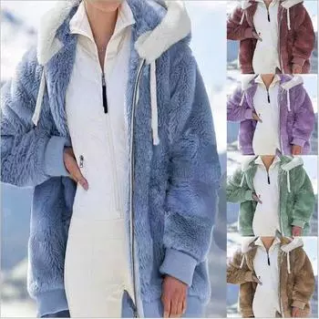 Новая зимняя женская куртка с капюшоном, теплое плюшевое свободное пальто, женская зимняя куртка с искусственным мехом, женская парка на молнии S красный