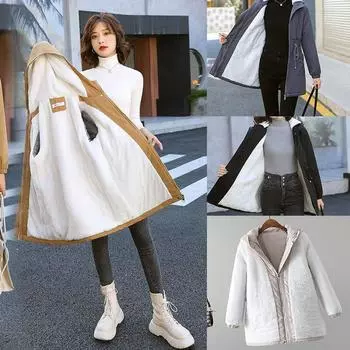 Новая зимняя женская мягкая утолщенная флисовая подкладка парка пальто легкая куртка с капюшоном с карманами пальто теплая верхняя одежда M хаки