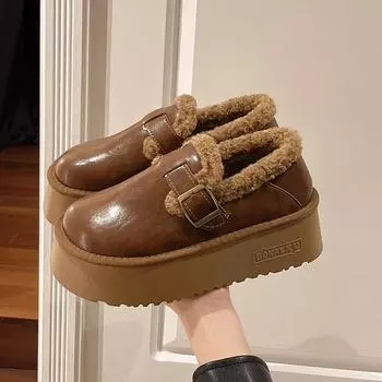 Новая зимняя женская обувь, обувь Boken, плюшевая модная обувь в стиле ретро, хлопковые женские тапочки на плоской подошве, женские ботинки на платформе 35 коричневый