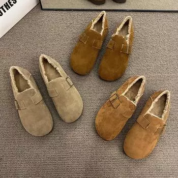 Новая зимняя женская обувь, обувь Boken, плюшевая модная обувь в стиле ретро, хлопковые женские тапочки на плоской подошве, женские ботинки на платформе 35 серый