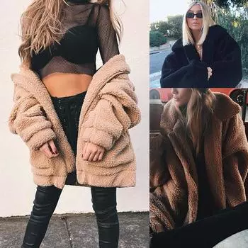 Новая зимняя женская шуба из искусственного меха, модное пальто средней длины из искусственного меха с леопардовым принтом, ветрозащитная и теплая куртка для улицы S чёрный