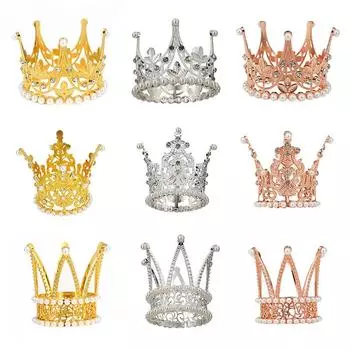 Новая золотая круглая тиара для дня рождения, вечеринки, выступления, корона из сплава, горный хрусталь, детские аксессуары для волос