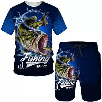 Новейшая футболка/костюм с 3D принтом животных для рыбалки Harajuku для мужчин и женщин, камуфляжная одежда для охоты и кемпинга, уличная одежда в стиле хип-хоп, комплект футболок и шорт S