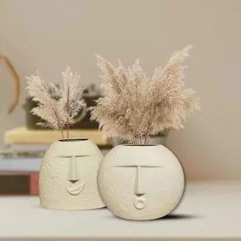 Новейшая керамическая бежевая ваза «Kiss Face» | Вазы для домашнего декора Декоративная ваза для сухоцветов и пампасной травы — набор из 2 шт.