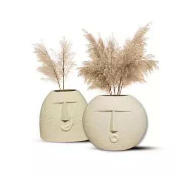 Новейшая керамическая бежевая ваза «Kiss Face» | Вазы для домашнего декора Декоративная ваза для сухоцветов и пампасной травы — набор из 2 шт.