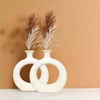 Новейшая керамическая ваза «Белый тонкий пончик» 6 дюймов — набор из 2 шт. | Декоративная круглая ваза для сухоцветов и пампасной травы | Вазы для домашнего декора